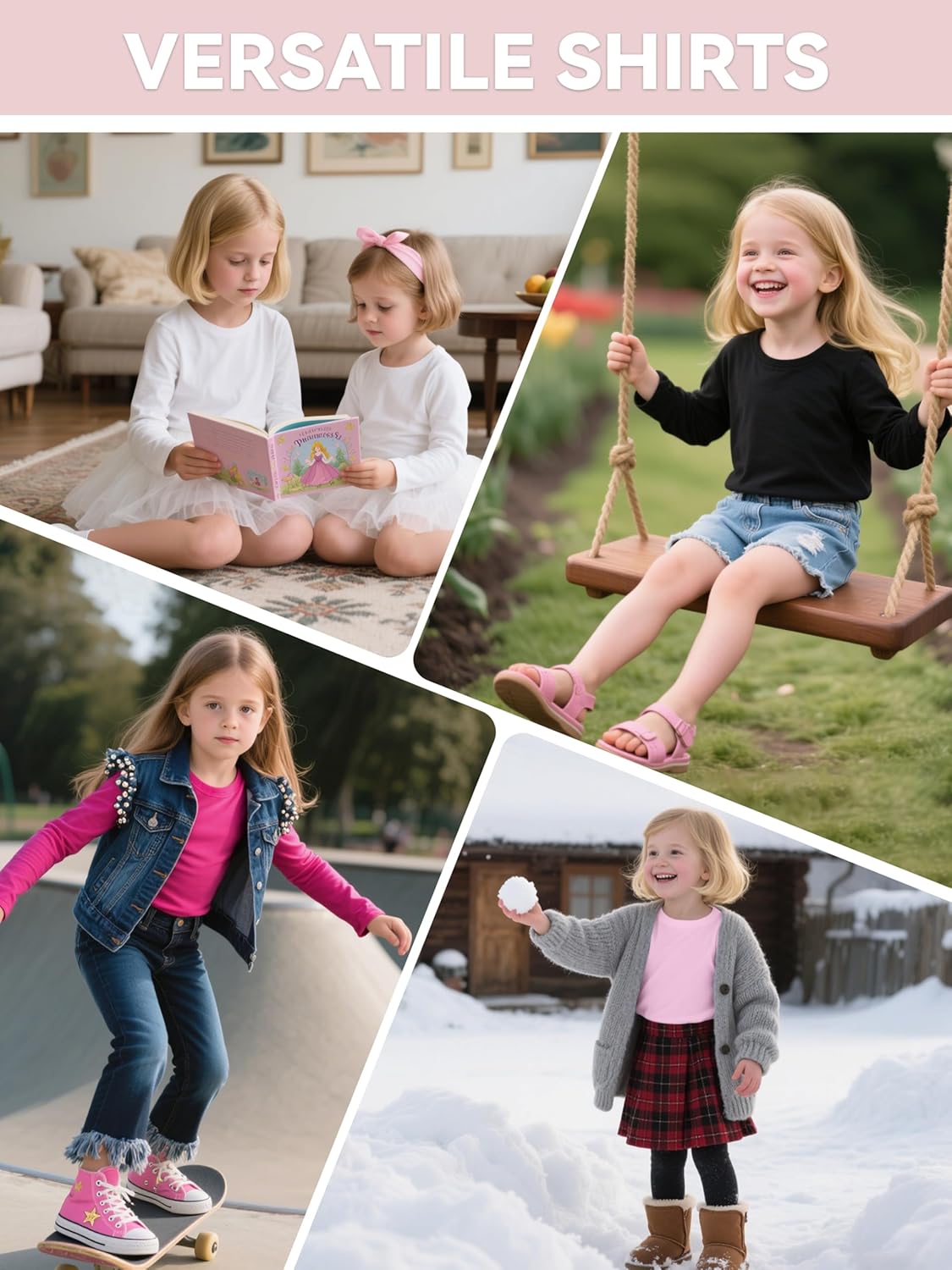 Semois 5 Pack Girls Long Sleeve Shirts Soft Cotton Crewneck Girls' Basic Long-Sleeve T-Shirts Toddlers' Tagless Tees - Image 6