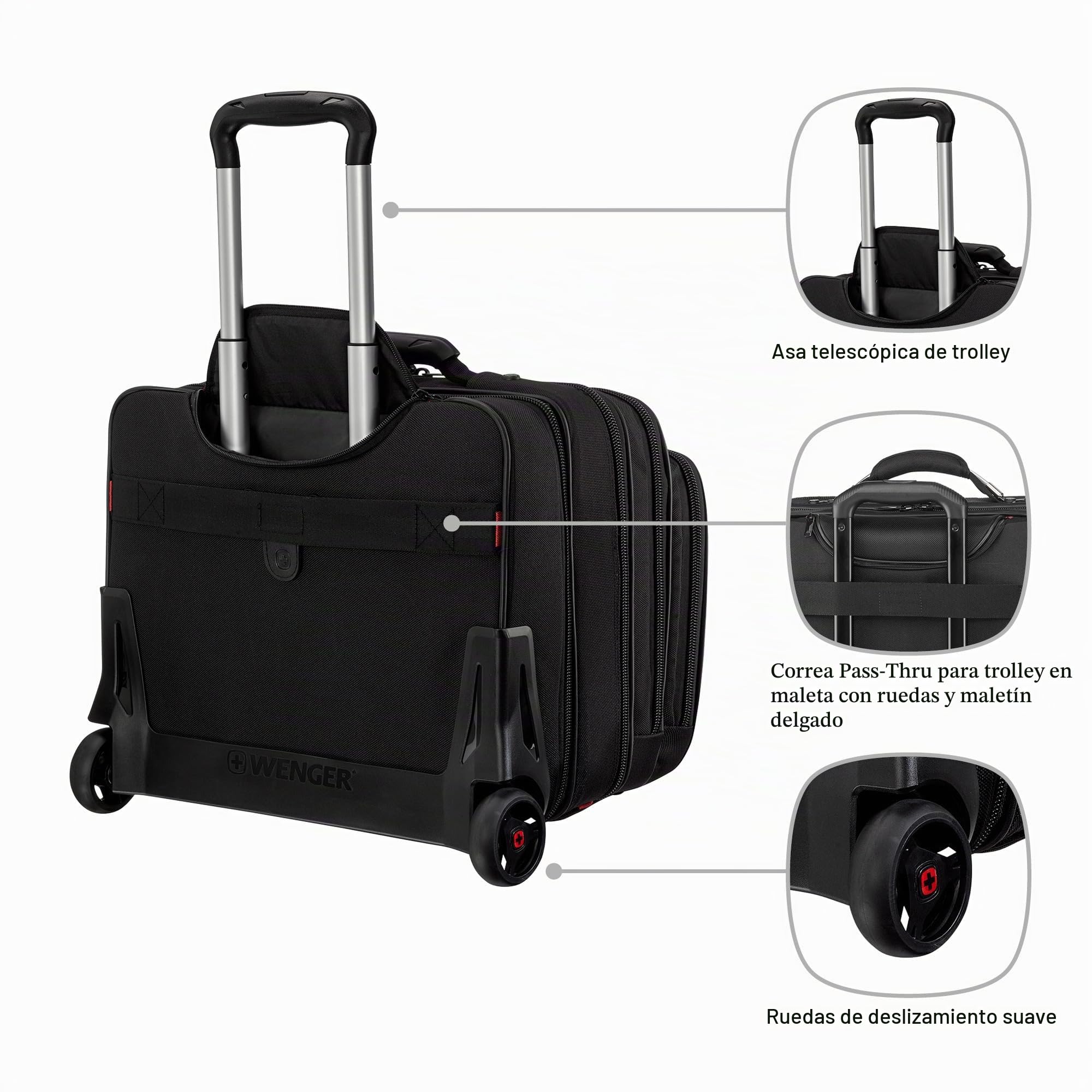 Wenger Patriot Maletín de 2 Piezas para portátil de hasta 17 Pulgadas, Funda extraíble para portátil de 15,6 Pulgadas, 25 l, Mujer Hombre, Oficina Viajes Negocios, Negro, 600662