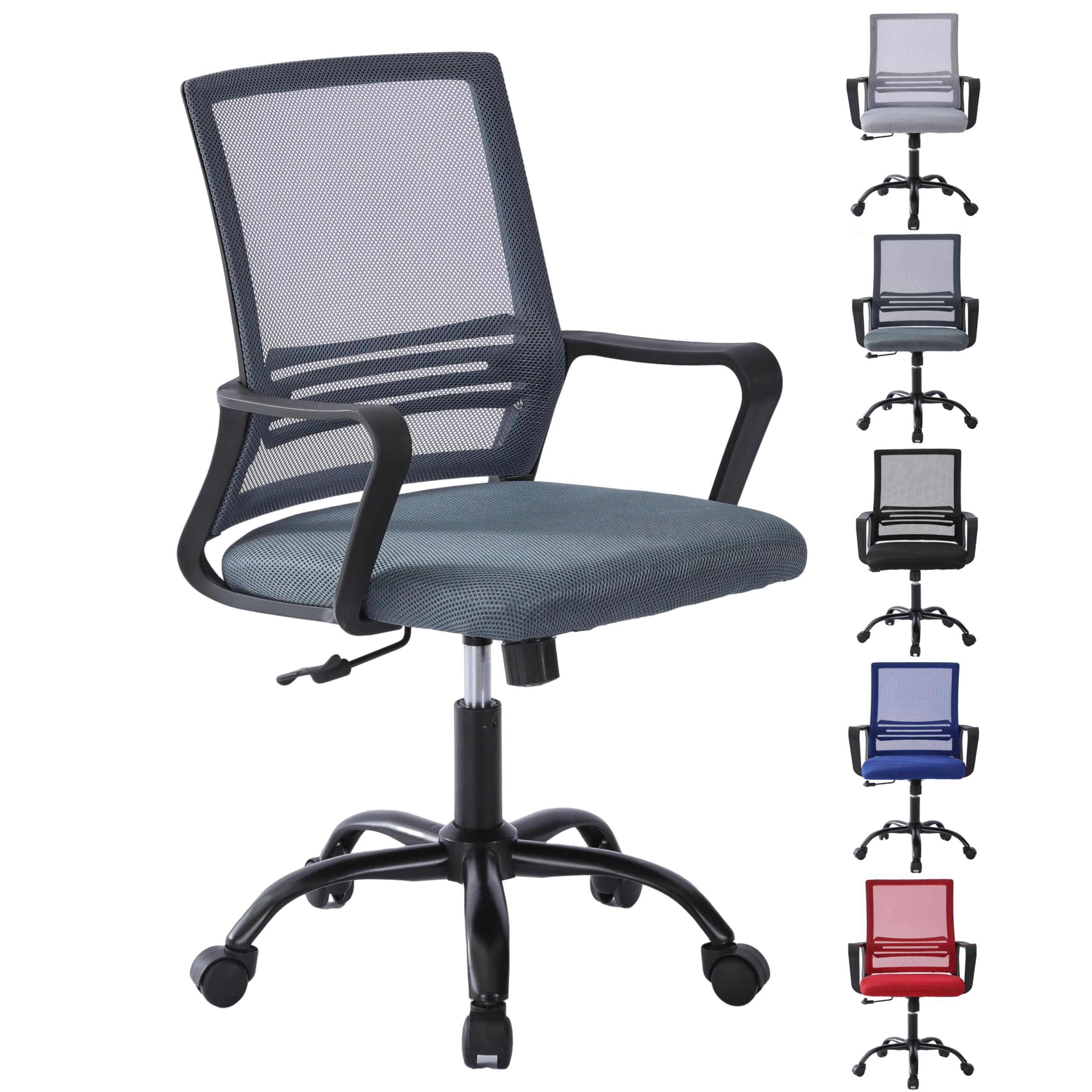 mcc direct Adjustable Office Chair, Ergonomic Mesh Swivel Office Chair with Padded Seat Cushion, Height Adjustable Computer Chair with Lumbar Support and Swivel Rocking for Home,Office-MESH(Dark Grey)