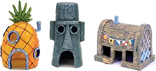 Penn-Plax Licensed SpongeBob SquarePants 3-Piece Aquarium Ornaments: Pineapple House, Squidward Home, Krusty Krab Fish Tank Decor