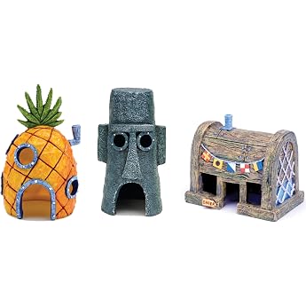 Penn-Plax Spongebob Squarepants Aquarium Ornaments Spongebob's Pineapple Squidward Home and The Crusty Crab Resin Figures Aquarium and Terrarium Decoration