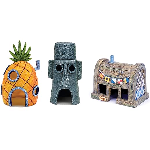 Penn-Plax Officially Licensed Spongebob Squarepants® Fish Tank Decorations | Spongebob’s Pineapple, Squidward Home, and The Crusty Crab Resin Figurines | Aquarium and Terrarium Décor
