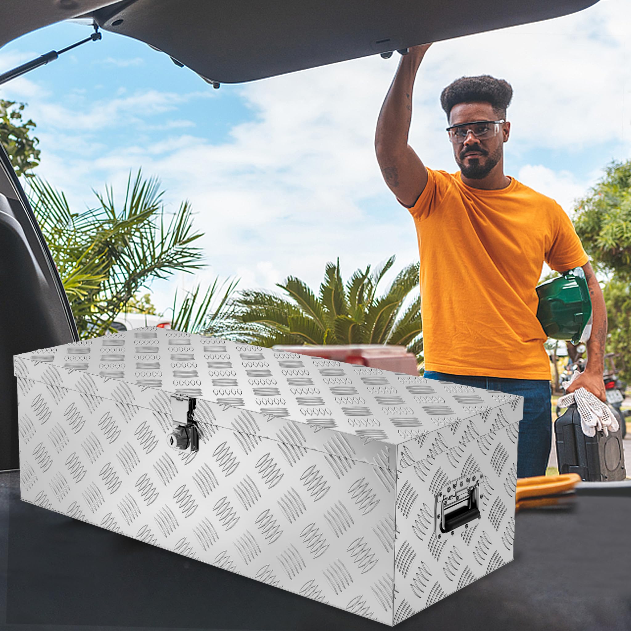 FIVMEN Caja de aluminio con tapa, caja de transporte de aluminio, caja de herramientas con cerradura, llaves y asa, caja de herramientas de transporte, caja de aluminio, 80 x 22 x 23 cm, color