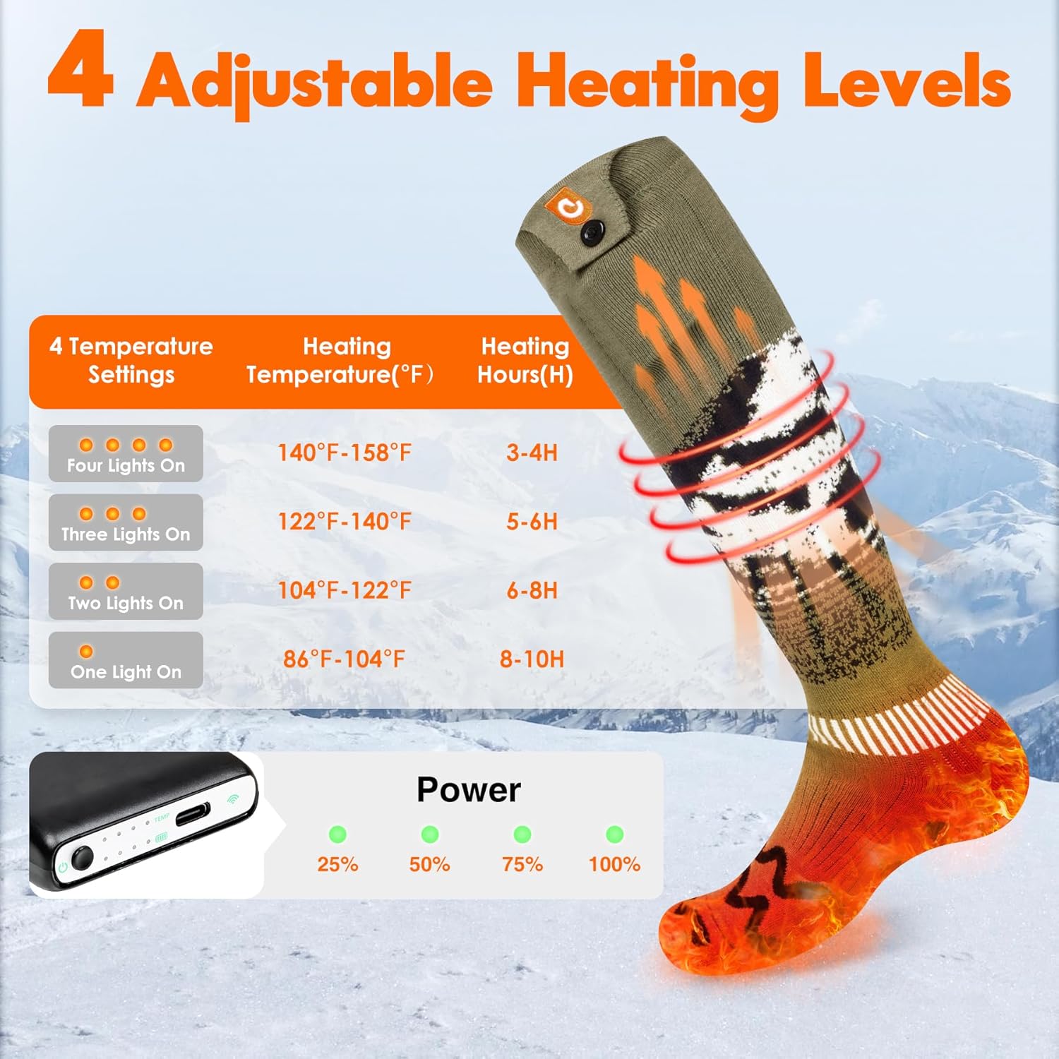 Rechargeable Heated Socks for Men Women 6000mAh APP Control for Winter Outdoor Working Hiking Skating Camping Hunting