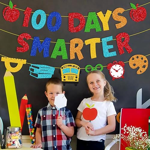 Miniatura 7 de 100 Days Smarter Banner Happy 100th Day of School Garland Happy 100 Days of Kindergarten Preescolar Primaria Escuela Secundaria Primer Grado