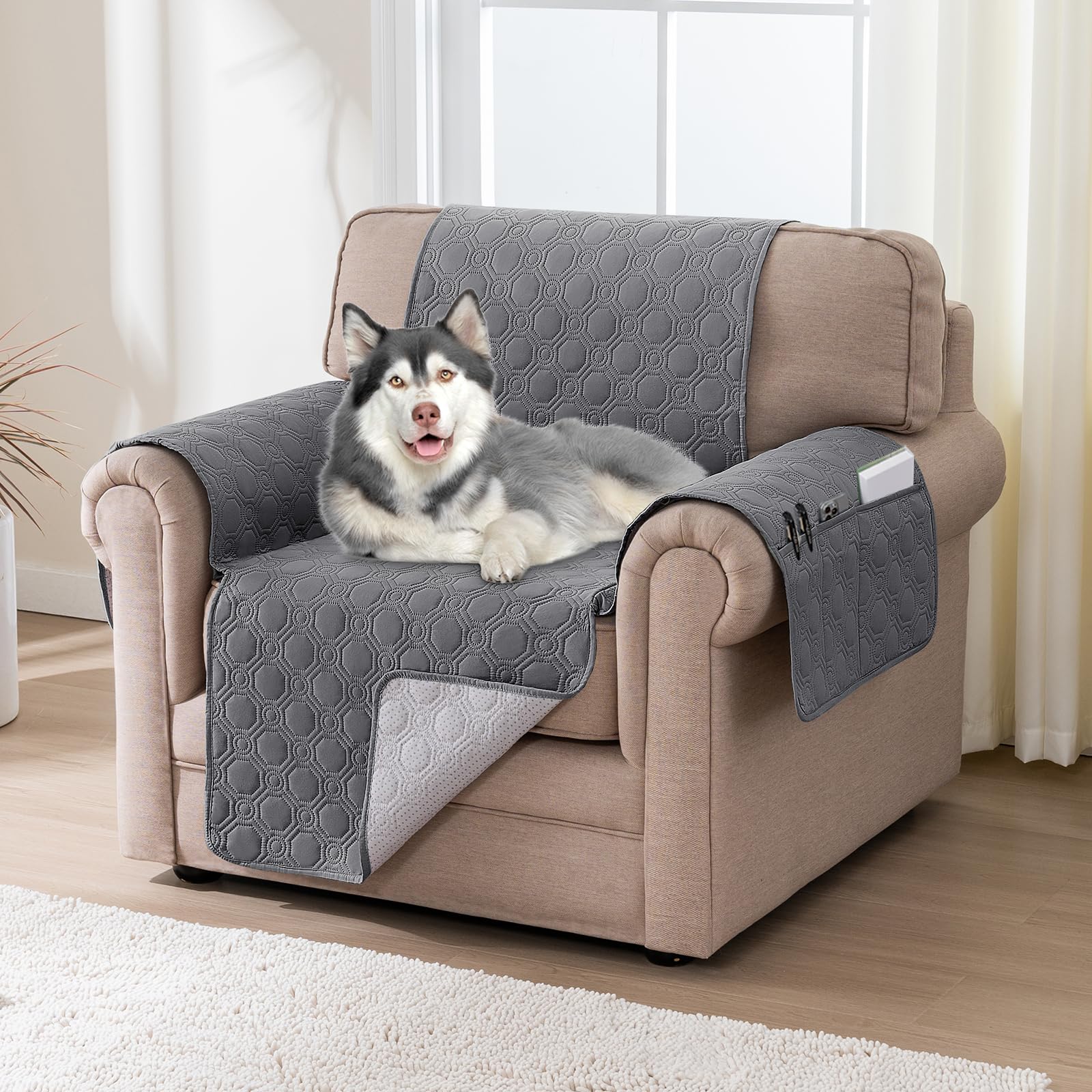 H.Versailtex 100% Waterproof Sofa Cover Non-Slip Sofa Slipcovers Couch Coverss from Pets Seat Width 55CM (1 Seater, Grey)