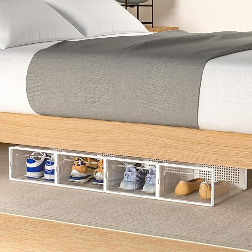 Miniatura 7 de Caja de zapatos paquete de 12 organizadores de almacenamiento de zapatos cajas de zapatos apilables de plástico transparente para armario