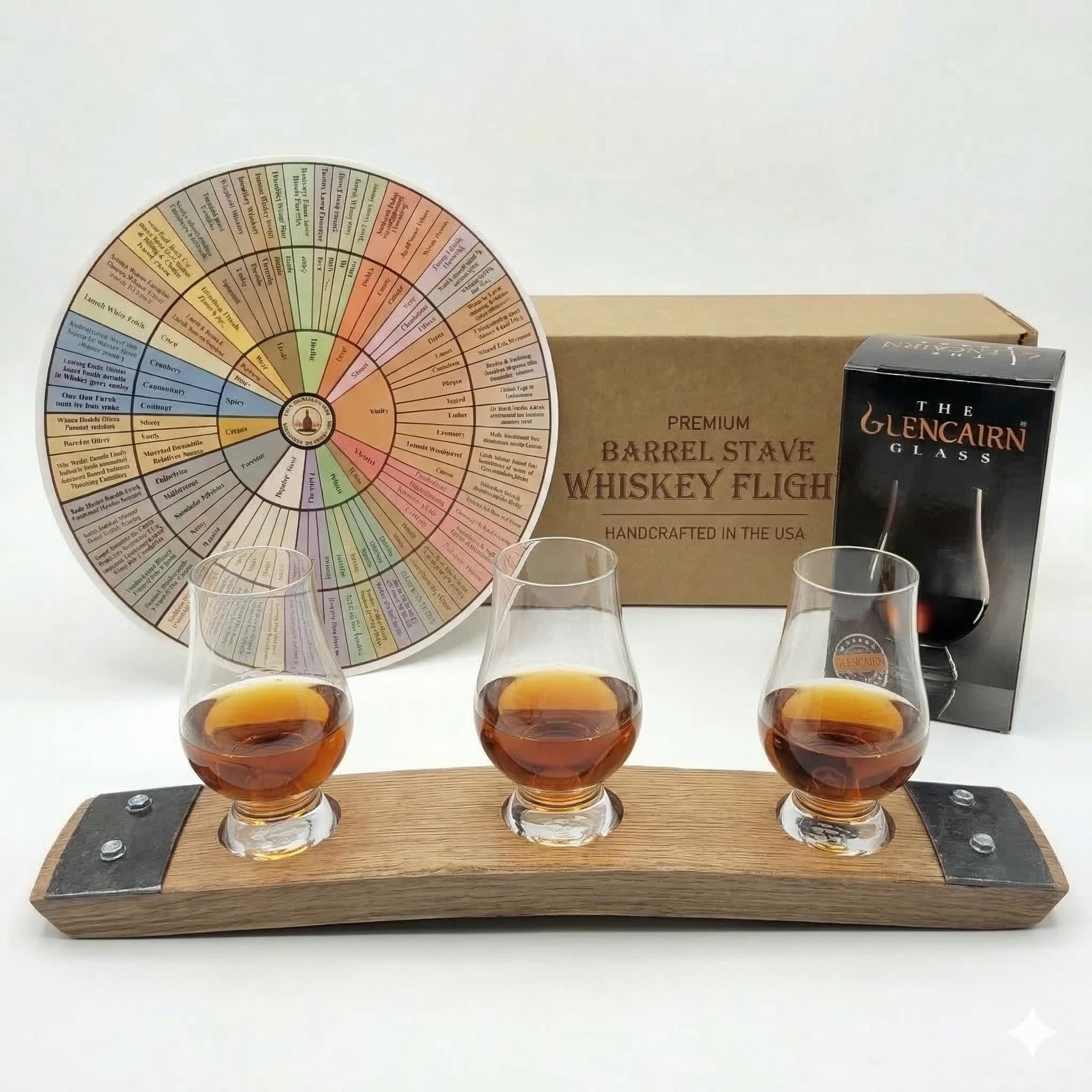 Amazon.com | Barrel-Art 3-Glass Whiskey Flight Set, Natural Oak
