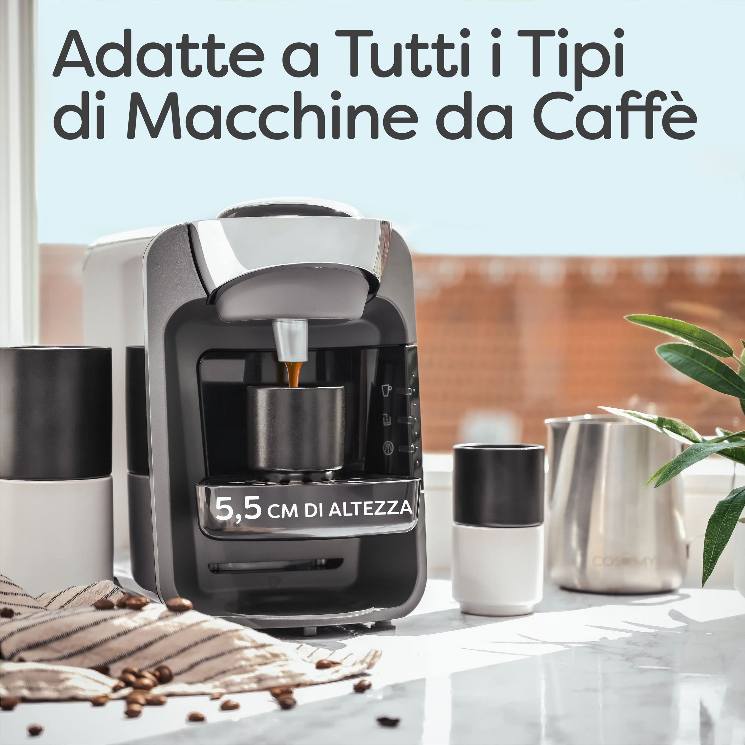 Cosumy Set di 4 Tazze da Espresso in Ceramica Nera - Design Impilabile - Pareti Spesse - Lavabile in Lavastoviglie - 70 ml