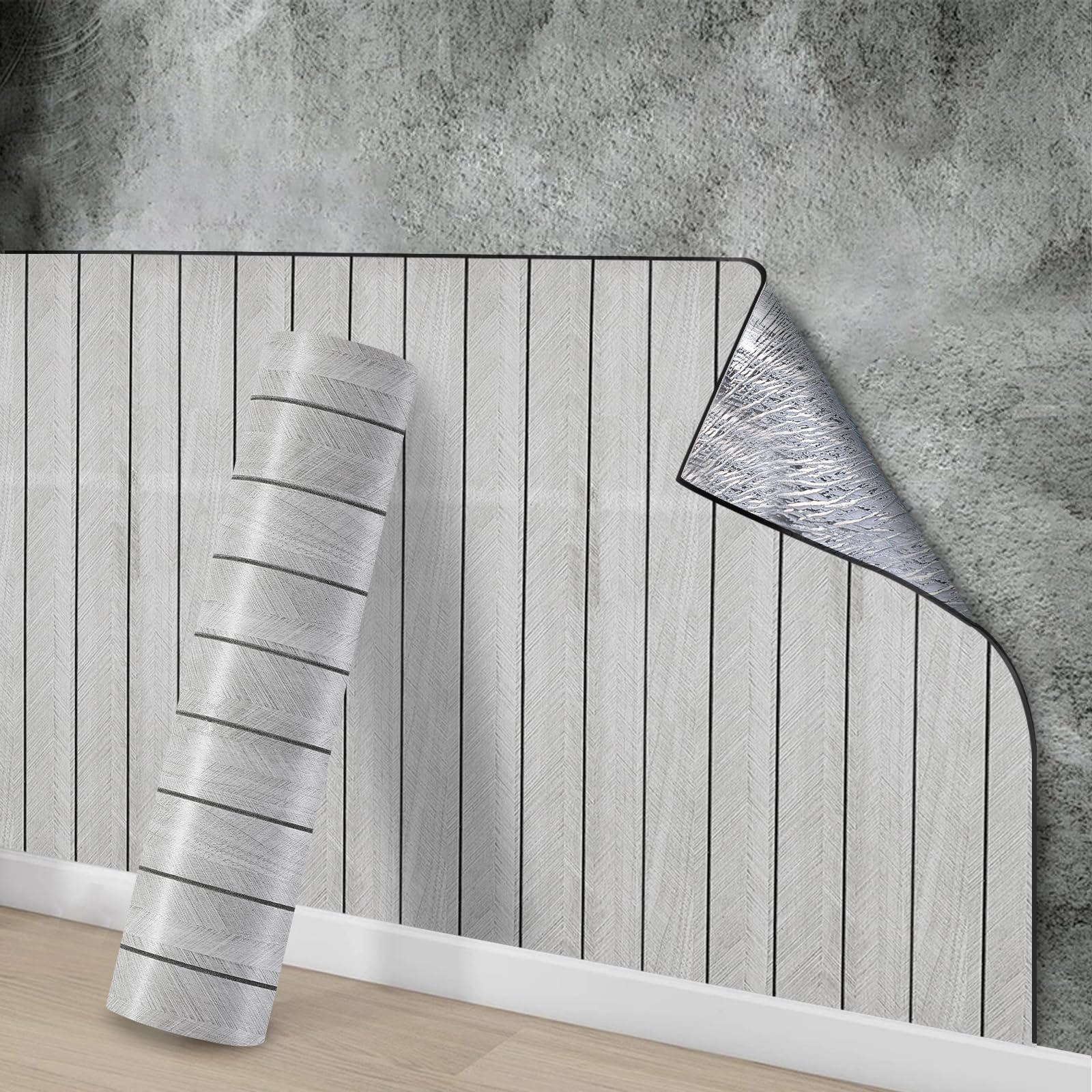 Snewvie Self Adhesive Wallpaper Grey Wood Panel Wallpaper 3m*40cm 3mm Thicken Self-Adhesive Wood Panelling Waterproof Thermal Insulating Wall Covering for Bedroom Living Room (5 Rolls)