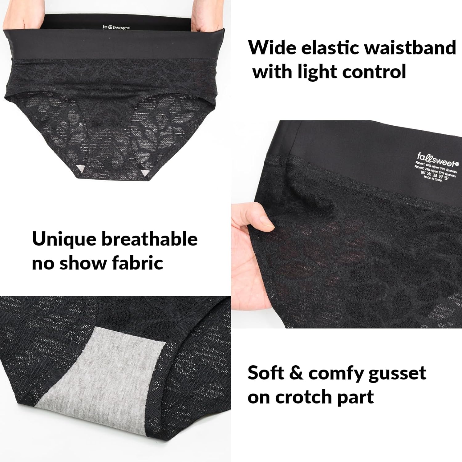 FallSweet Seamless High Waisted Lace Underwear No Show Panties Sexy Smooth Wide Band Briefs Pack - Image 4