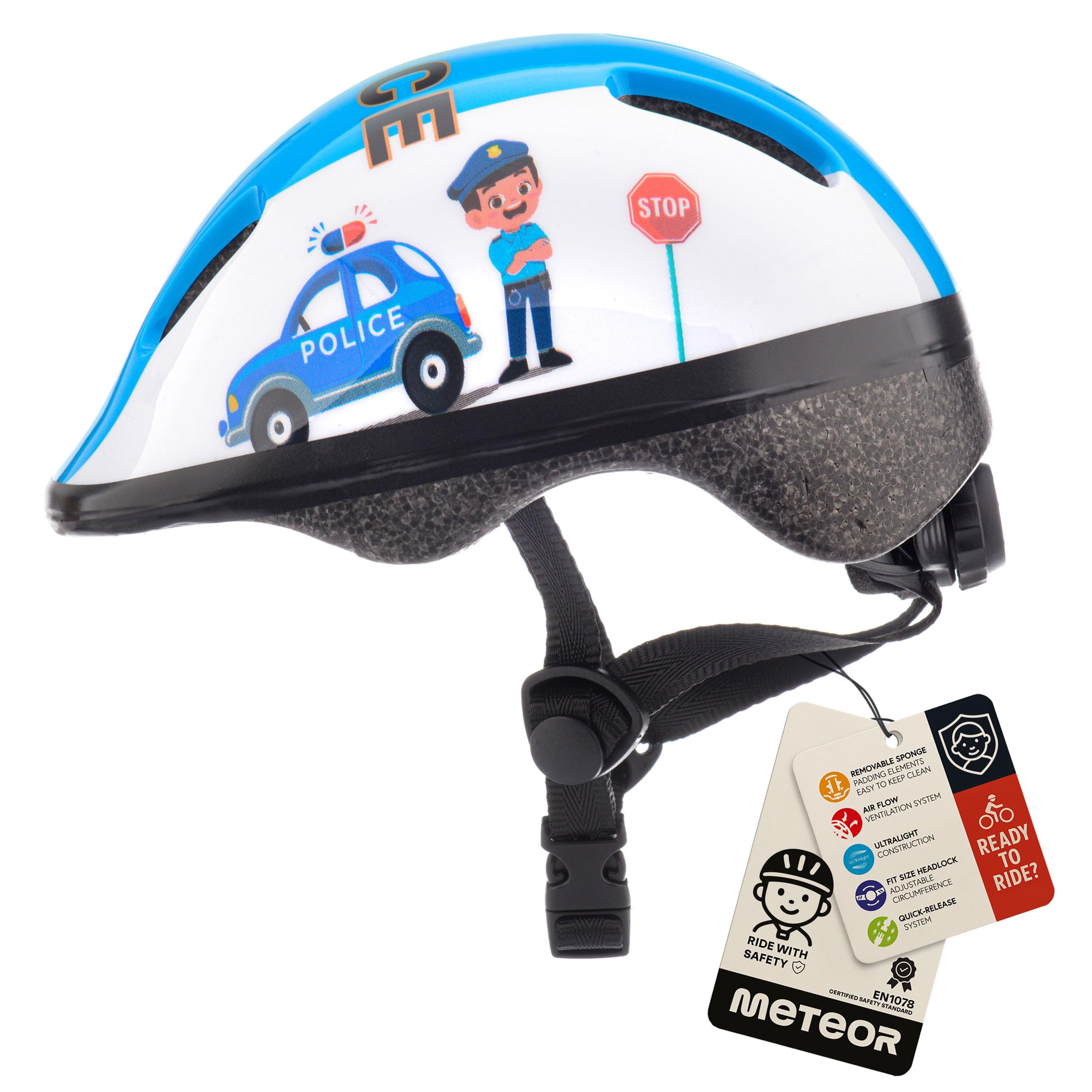 Bike Helmet For Baby, Kids, Boys, Girls - Cycling Safety Small Sizes Child MTB Bike Bicycle Skateboard Scooter Lightweight Adjustable Breathable - MV6-2 - Size: S S 48-52 cm - Motif : Police