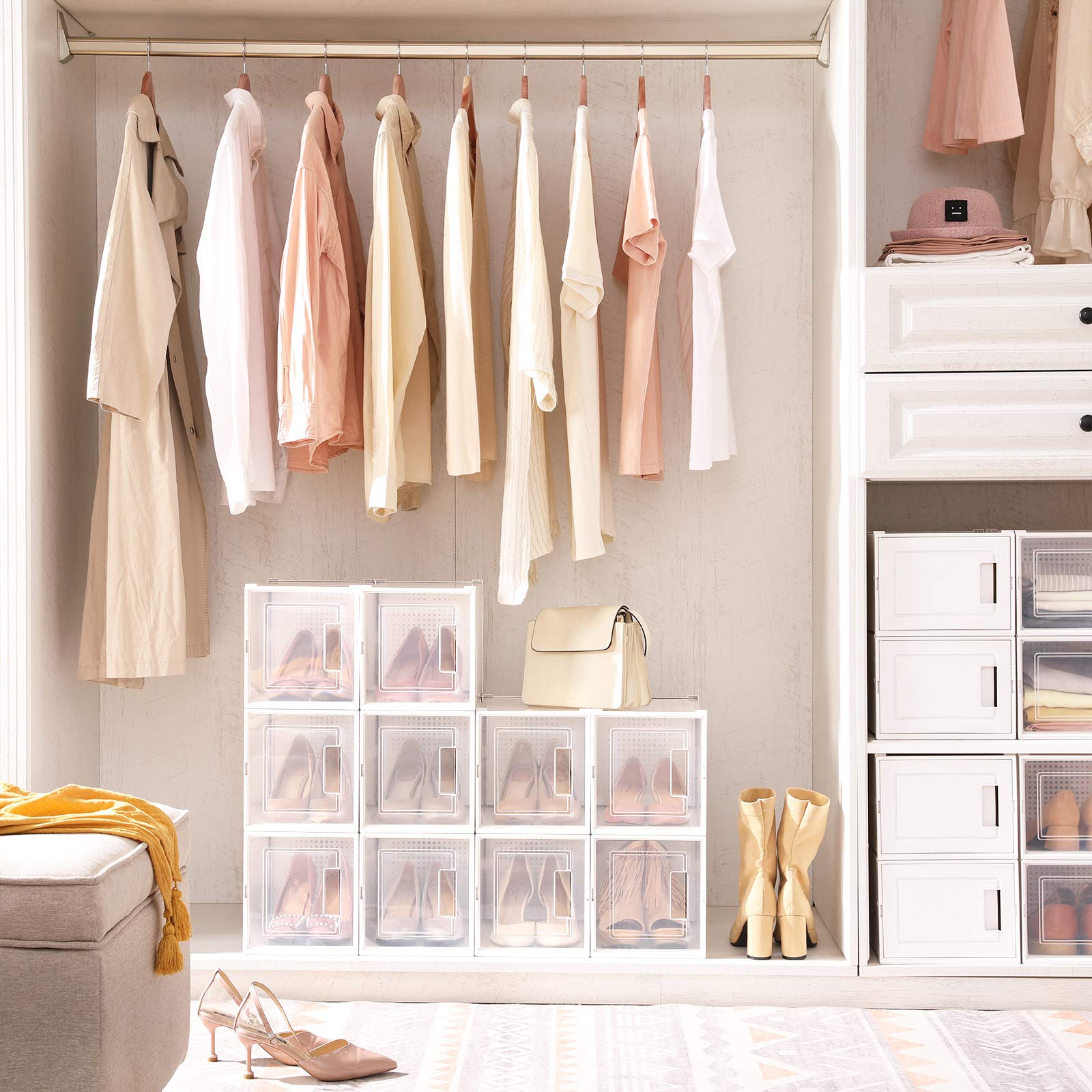 Afeeler Schuhboxen 12er Set - Transparente Stapelbare Aufbewahrungsboxen Mit Tür