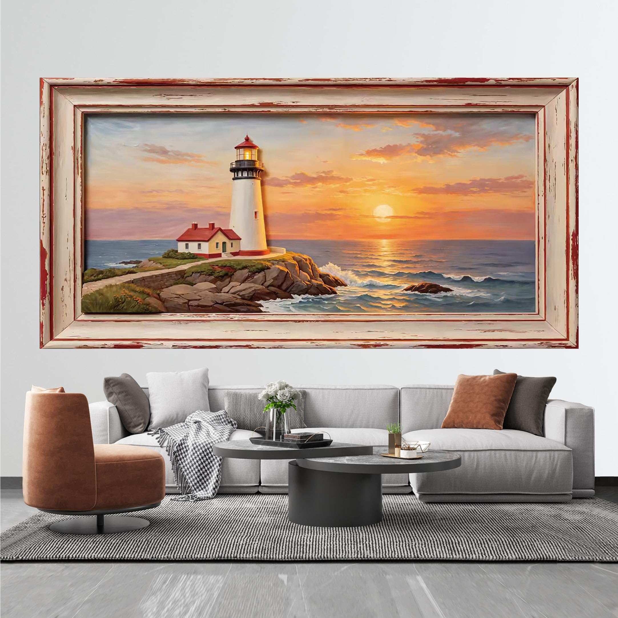 QZLITHOTIC 50x100CM 3D Framed Wall Art， Farmhouse Sunflower Field Window View Landscape Self‑Adhesive Mural， Water‑Activated Peel & Stick Fabric Decor Wall Decal for Bedroom Living Room
