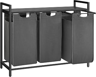 VASAGLE Laundry Hamper, Laundry Basket, Laundry Sorter with 3 Pull-Out and Removable Bags, Shelf, Metal Frame, 3 x 10.6 Gallons (40 L), 36.4 x 13 x 28.4 Inches, Slate Gray and Charcoal Gray UBLH301G01