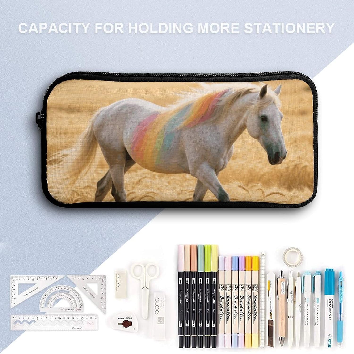 Rainbow Horse Pencil Case Large Pencil Bag with Zipper image 3