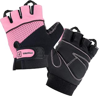 TAVIALO Guantes de Fitness para Mujer M (16-19 cm), Color Rosa/Negro, Guantes de Gimnasio Mujer para Crossfit Bodybuilding Bicicleta Entrenamiento Deporte. Palma en Piel, Dorso Transpirable