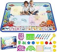 QQduck Water Doodle Mat 40x32" - Reusable Kids Painting Toy with 6 Pens, Stamps, Templates for Ages 3-8 Boys Girls