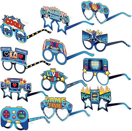 Sabary 24 piezas de decoración de fiesta de videojuegos, anteojos de papel temáticos de videojuegos, decoraciones de cumpleaños para jugadores,