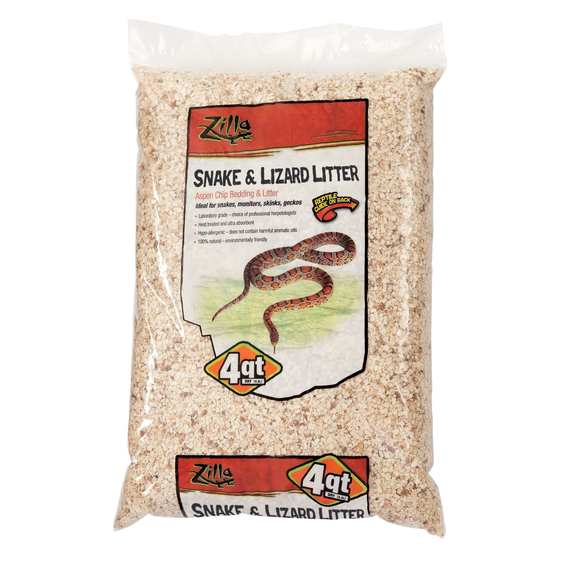ZILLASnake and Lizard Litter Substrate, Made with Aspen Chips, Ultra Absorbent Bedding, Easy to Clean, 4 Quarts