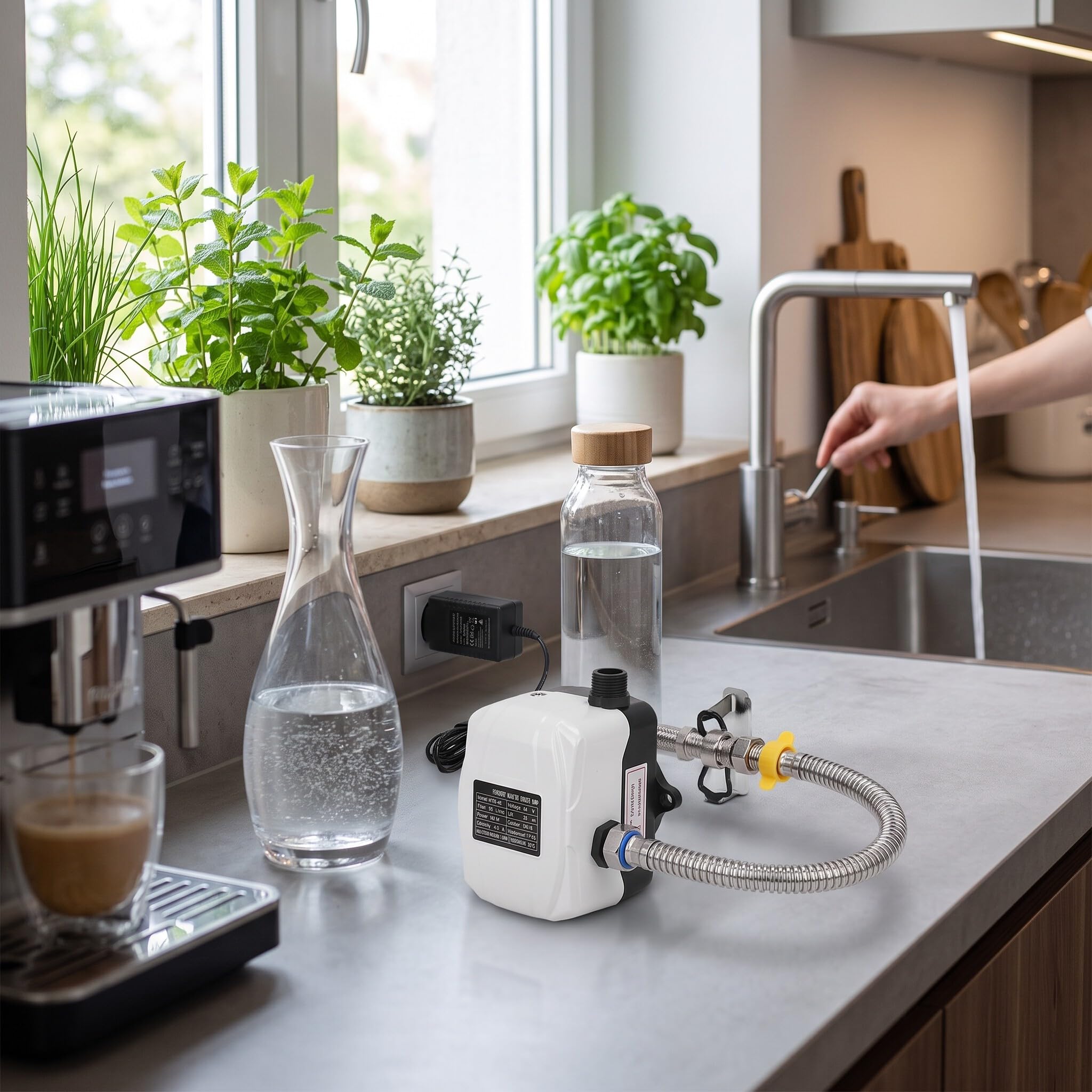 Bomba de Refuerzo, Bomba de Refuerzo Presión de Agua Elevación Alta 180 W para Fregadero de Cocina Ducha DC24V Enchufe de la UE AC100‑240V