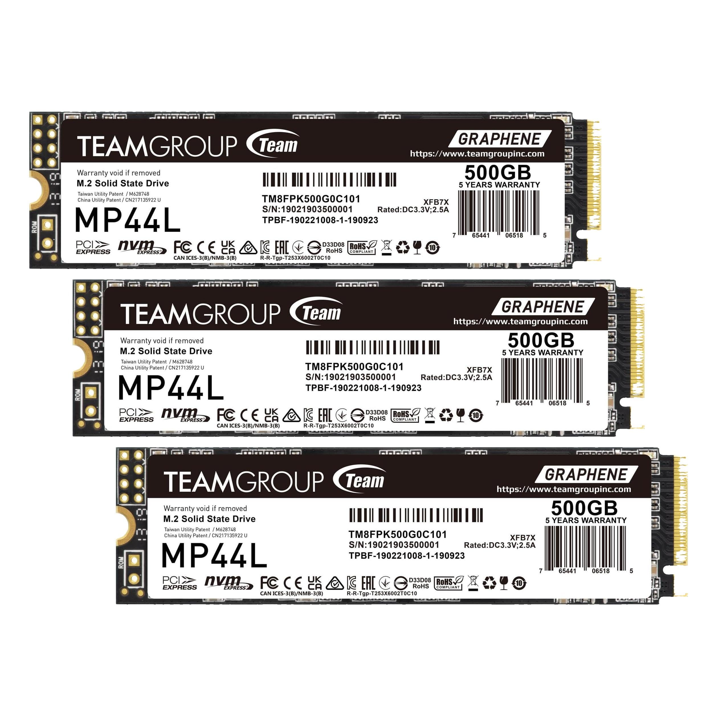 TEAMGROUP MP44L 500GB SLC Cache NVMe 1.4 PCIe Gen 4x4 M.2 2280 Laptop&amp;Desktop SSD (R/W Speed up to 5000/2500MB/s) TM8FPK500G0C101 (Pack of 3)