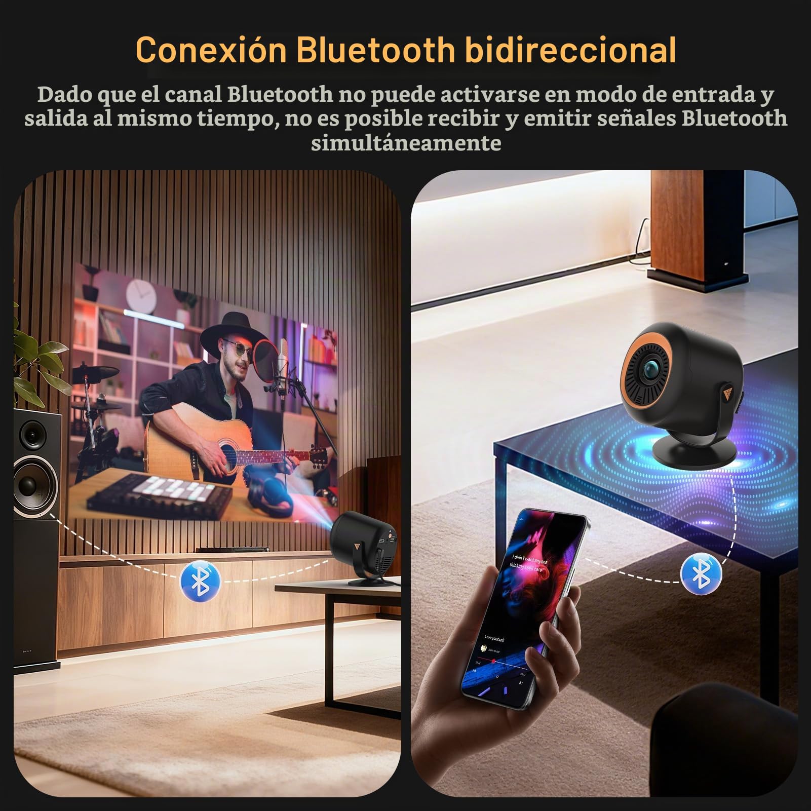 Mini Proyector con WiFi 6 y Bluetooth 5.4, Proyector portátil Nativo 1080P, 180° Rotable, Pantalla de hasta 180 Pulgadas, Altavoz Integrado con HDMI/TV Stick/Memory Stick/Laptop