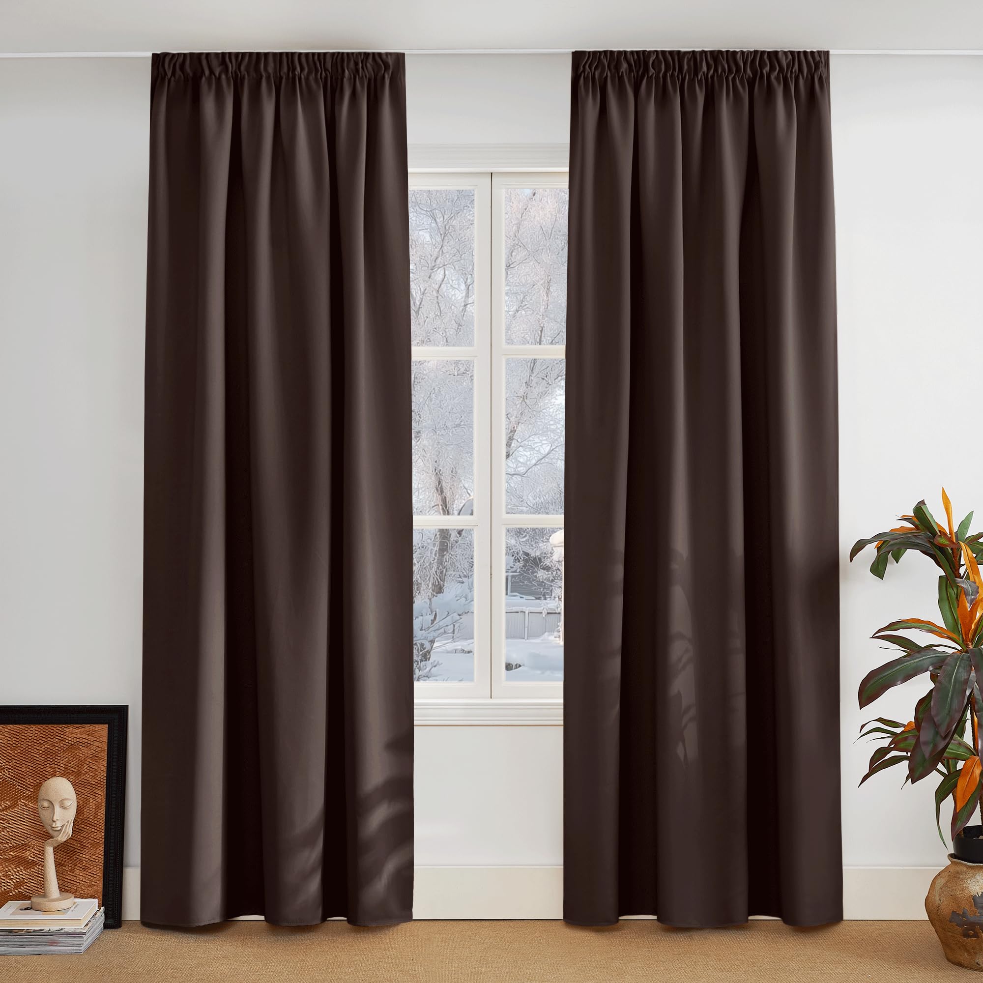 PONY DANCE Cortinas Opacas 2 Piezas Cortina Termica Aislante Frio y Calor Cortinas Dormitorio Matrimonio Cortinas Salon Modernas para Riel con Ganchos, 140x245 CM, Marrón Global Recycled Standard OEKO-TEX STANDARD 100 Global Recycled Standard Global Recycled Standard