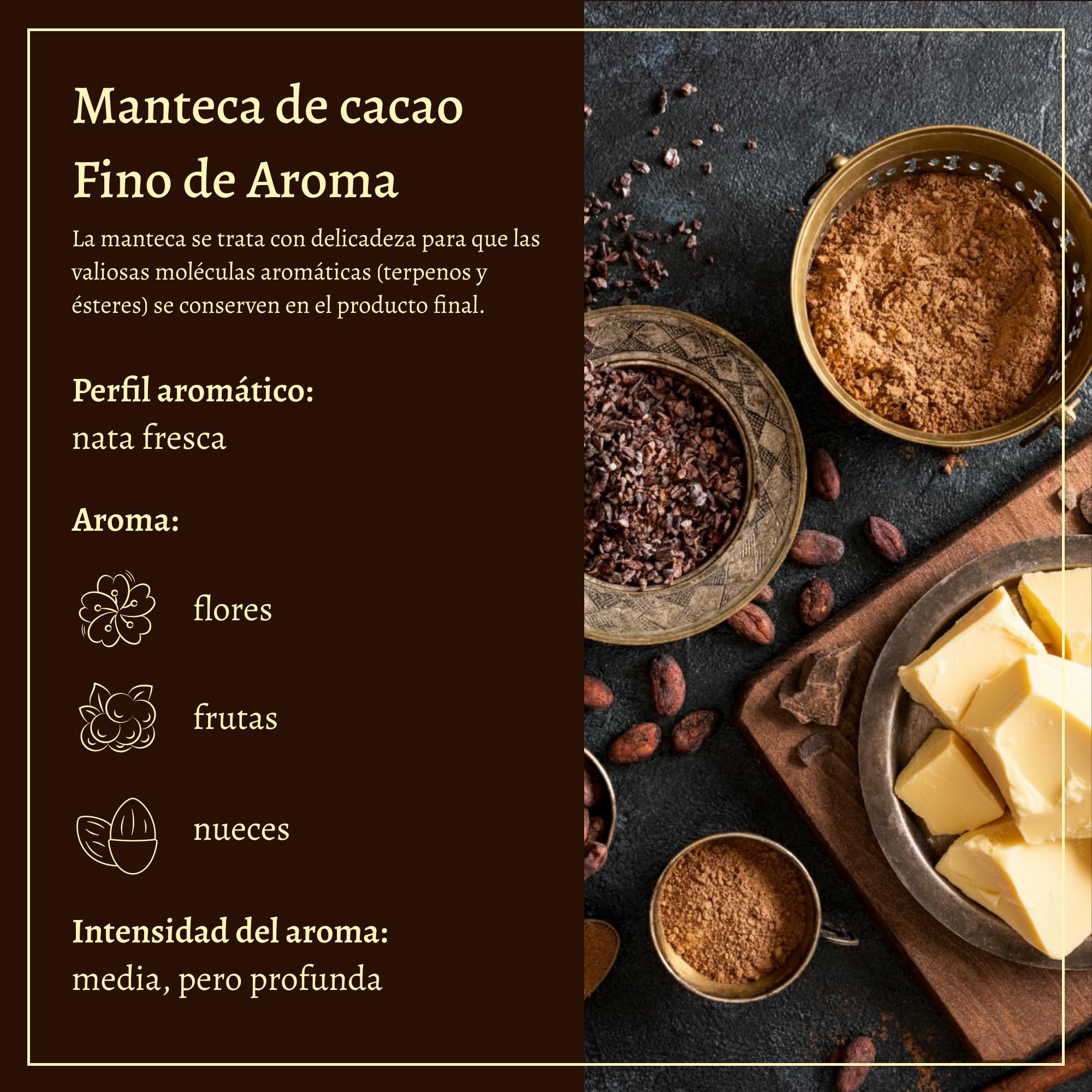 I-Organic Manteca de cacao no refinada 100% de Colombia, Comestible, Cosmético natural hipoalergénico, Hidrata y regenera la piel, Protege contra los rayos UV, Larga vida útil, 500g