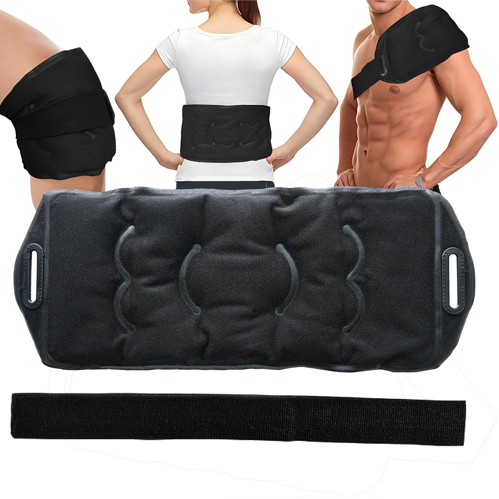 PFUTURE Reusable Gel Ice Pack Wrap with Retractable Belt - Flexible Hot & Cold Therapy for Back, Shoulder, Neck, Knee Pain Relief After Surgery or Sports - 18''x7'', Black