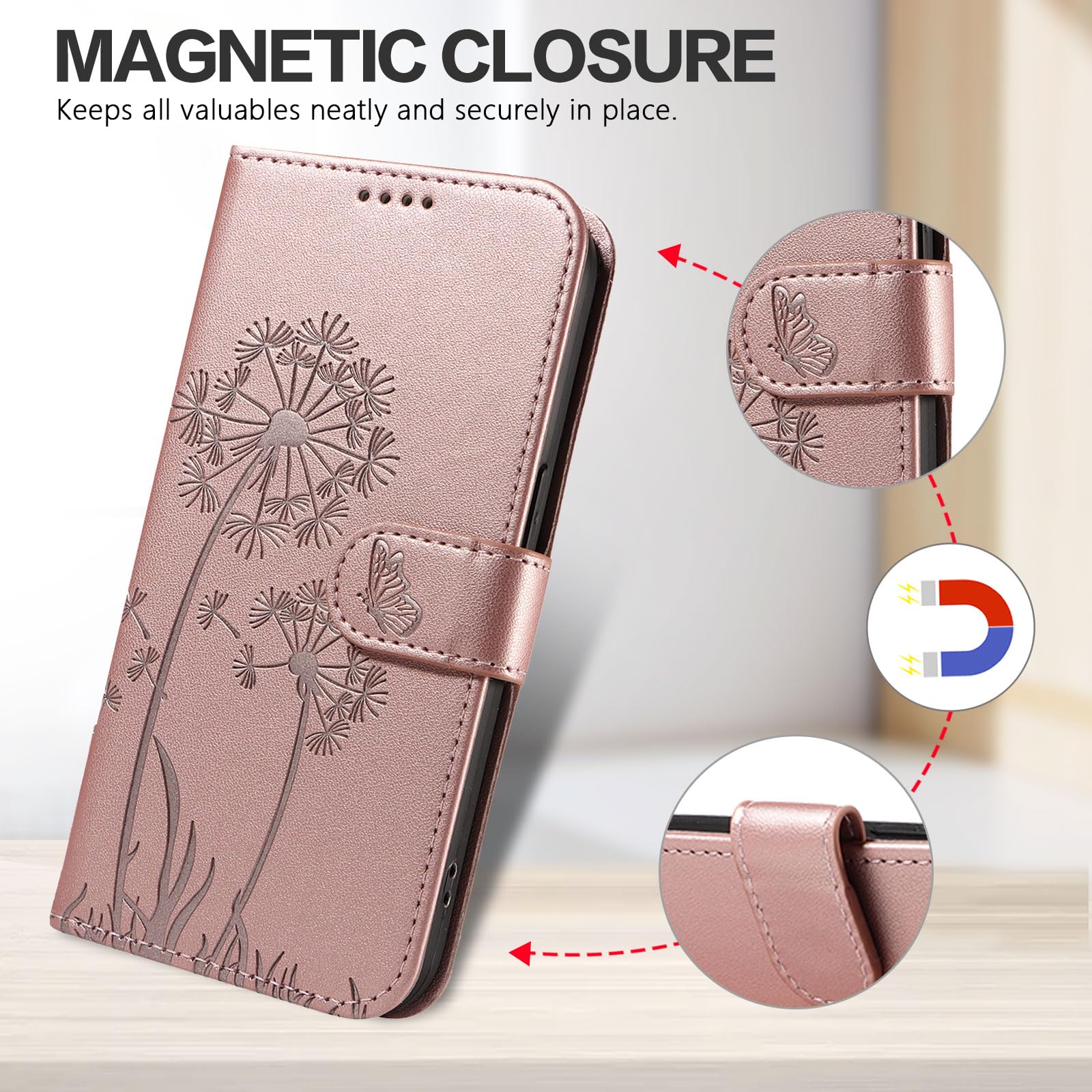 Handyhülle für Samsung Galaxy S10 Hülle, Premium PU Lederhülle Klappbar Tasche Klapphülle mit Magnet Kartenfach Standfunktion Schutzhülle für Galaxy S10, Roségold