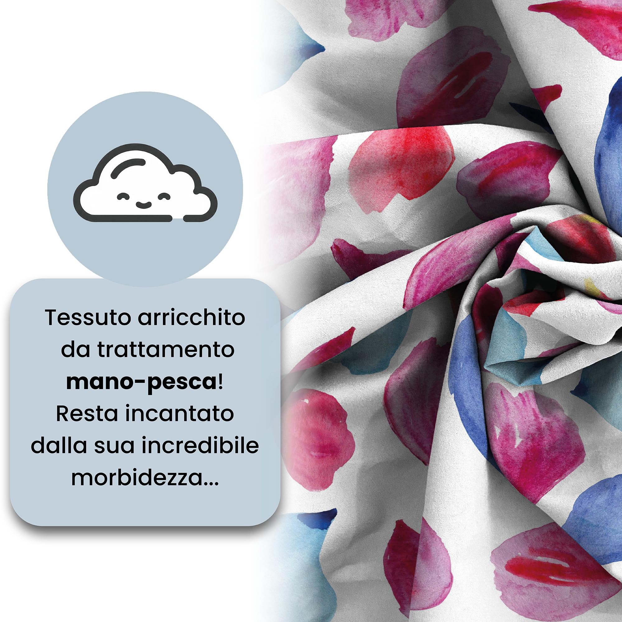 Set Copripiumino Fantasy, Lavorato in Italia - Parure Copri Piumino - Sacco Piumone 250x200 cm con Patella e Federe Cuscino, Matrimoniale, Petali