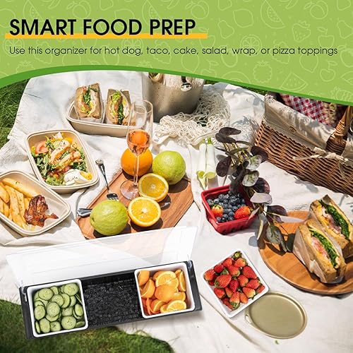 Vista 30 de Bandeja dispensadora de frutas, verduras y condimentos con tapa, estación de decoración para barmanes y servir tacos (1, 5 compartimentos)