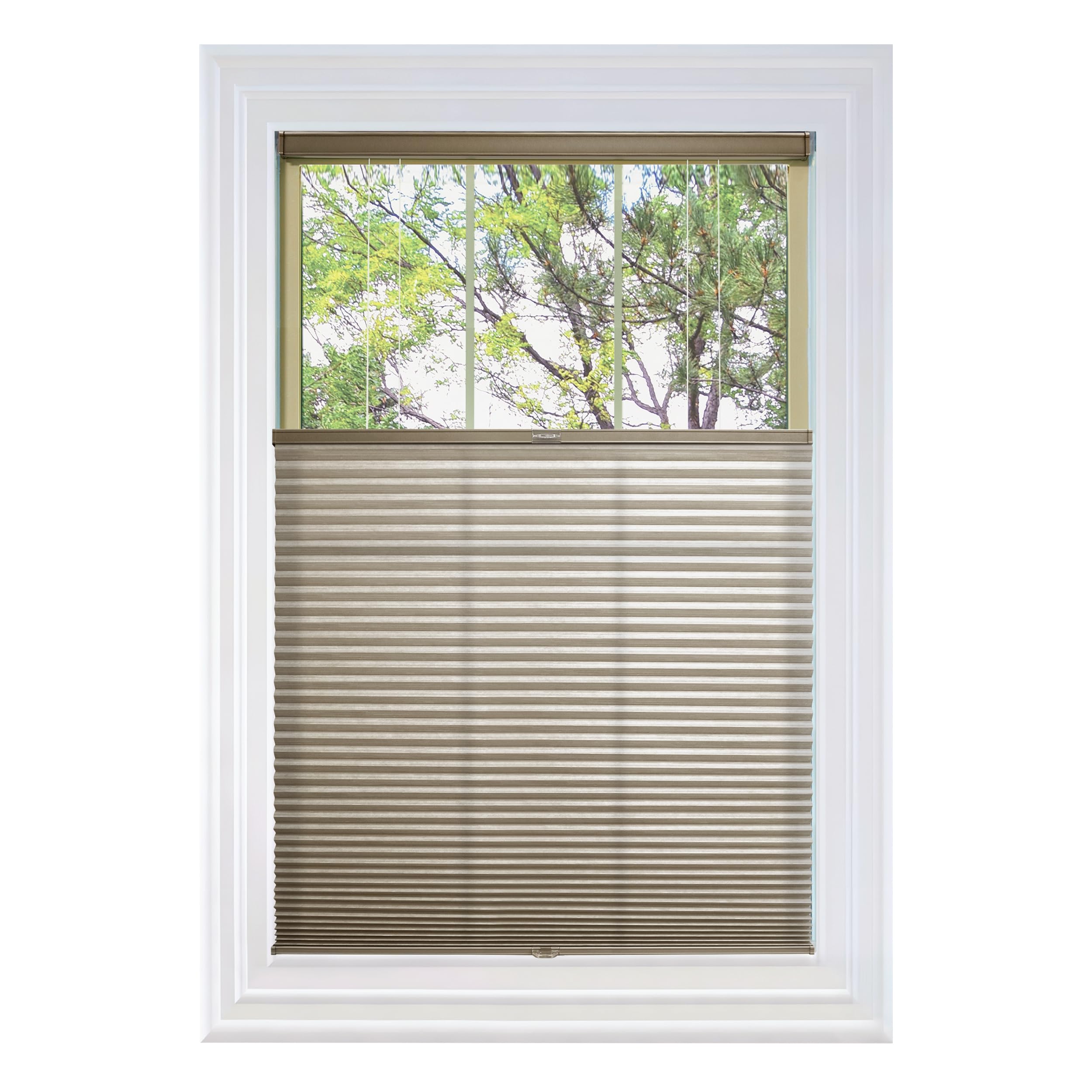 BlindsAvenue Cordless Top Down Bottom Up Cellular Honeycomb Shade, 9/16" Single Cell, Light Filtering, Designer Print Stone, Size: 32" W x 72" H