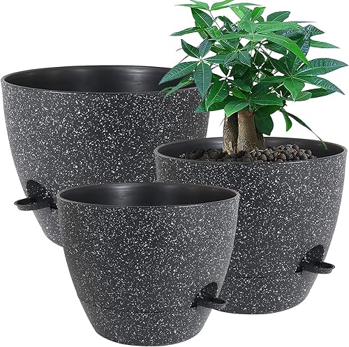 Macetas grandes de riego automático, macetas de plástico 12109 con agujeros de alto drenaje y depósito profundo para plantas y flores de jardín en