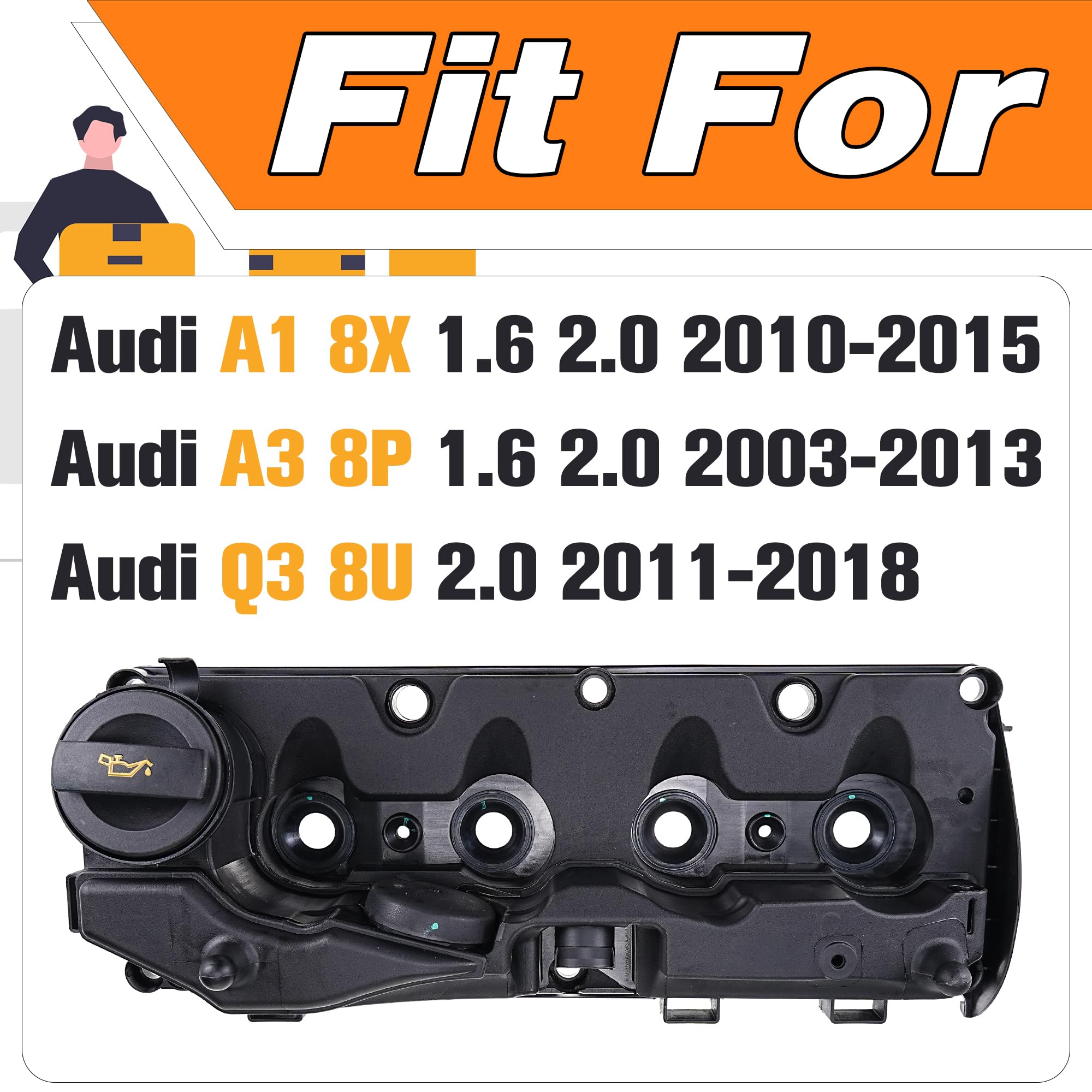 Coperchio bilanciere valvola motore con guarnizione compatibile per Audi A1 8X A3 8P Q3 8U Altea XL Ibiza 6J Leon 1P Octavia Superb Mk2 Golf Mk6 Polo 6R 6C 1.6 2.0 Sostituire # 03L103469R, 03L103483C