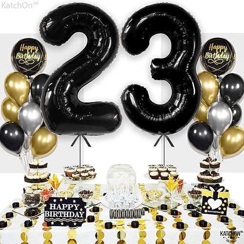 Miniatura 5 de KatchOn Globo negro con el número 23 de 40 pulgadas, decoraciones de cumpleaños y aniversario para mujeres y hombres, reutilizable, autosellado,