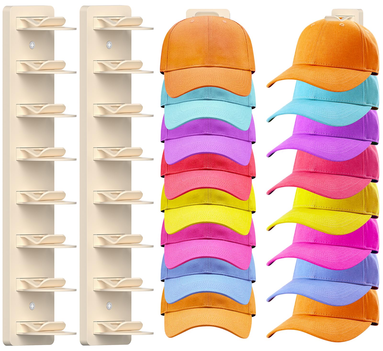 2 Pack Hat Organizer for Baseball Caps, Wall-Mount Hat Rack for Closet Door