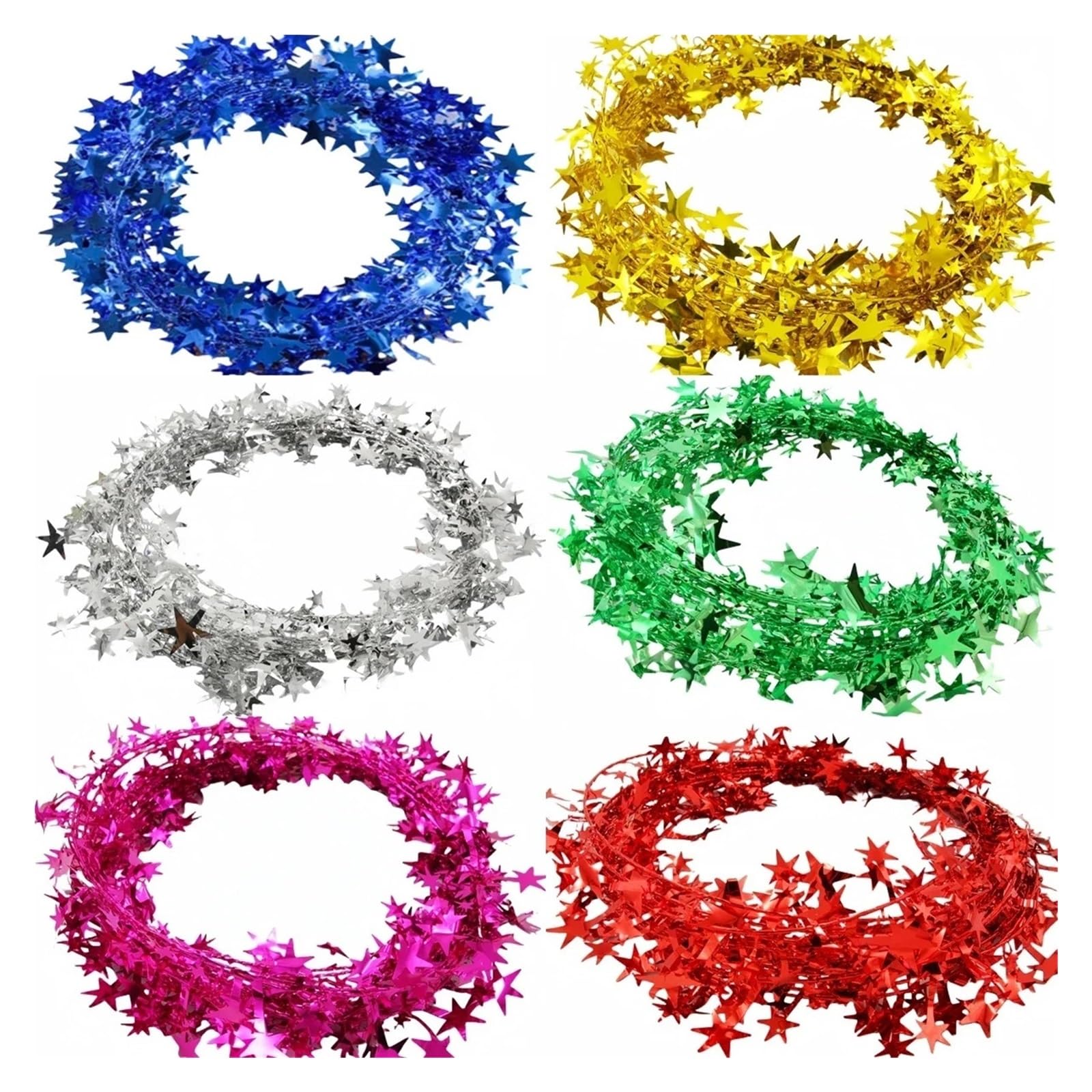Yeobezn Tinsel Stars Wire Garlands 12PCS For Wreath Making For Christmas Tree Christmas Tree Decor Christmas Holidays Indoor Outdoor Holiday Accessories(Green)