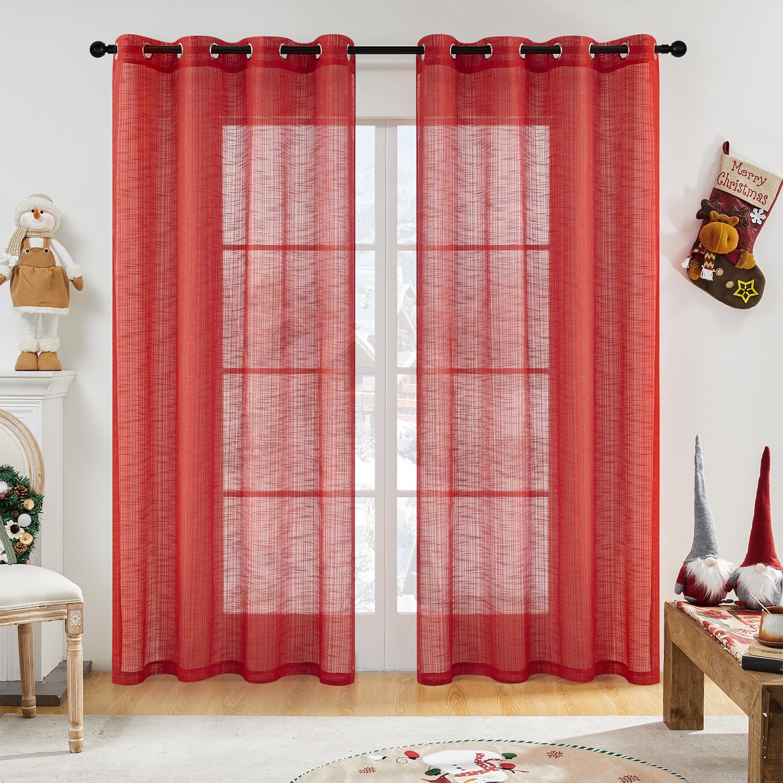 Amazon.com: Tony's collection Red Sheer Curtains 84 Inch Long, Window Treatment for Living Room ...