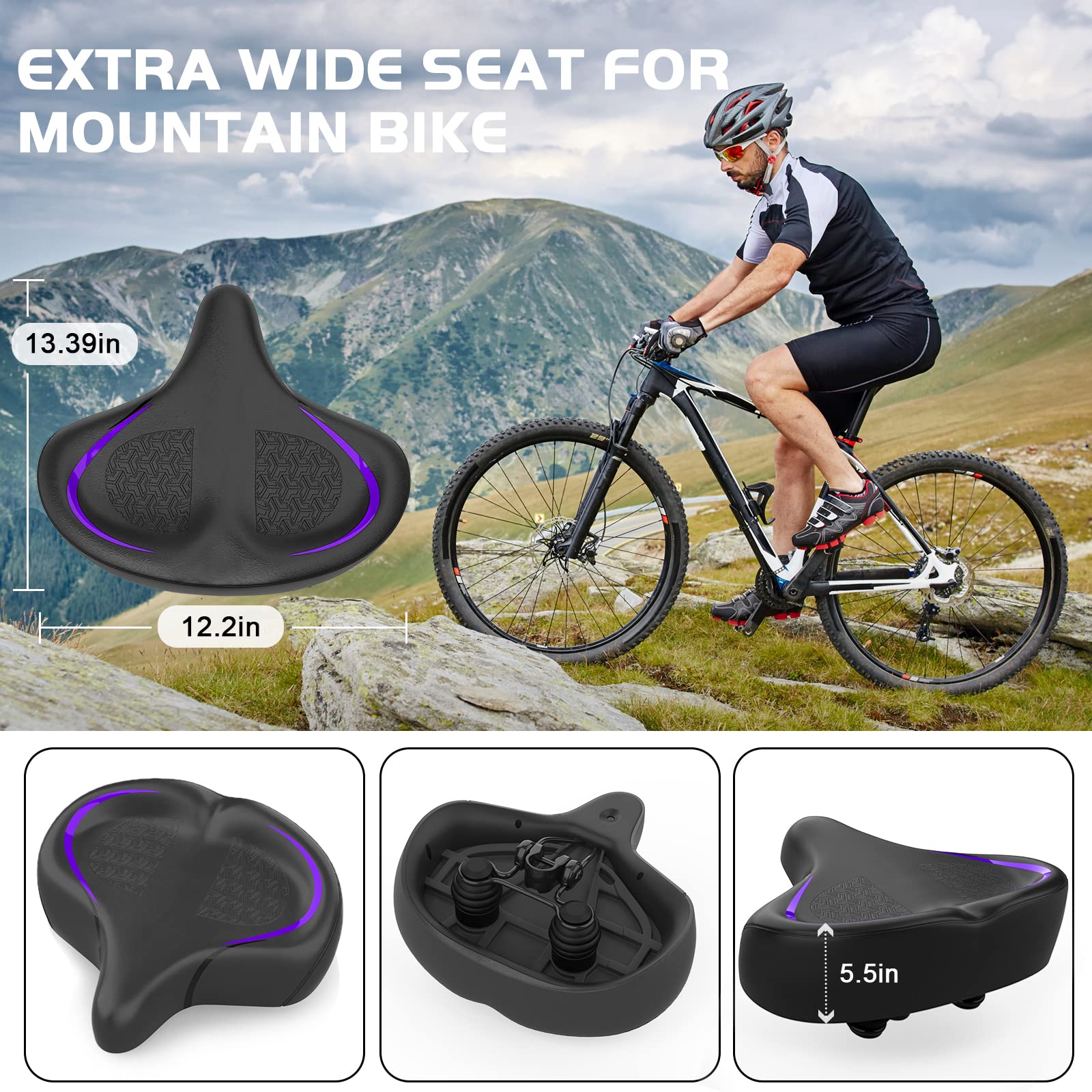 Asiento de bicicleta, asiento de bicicleta para mujeres y hombres, extra cómodo, ancho, asiento cómodo de gran tamaño para bicicletas Peloton, apto para bicicletas estáticas, bicicletas eléctricas