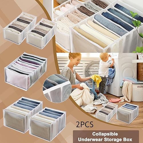 Miniatura 2 de Organizador de ropa plegable para armario, 2 unidades, portátil, canastas de almacenamiento de rejilla visible, contenedor de almacenamiento lavable