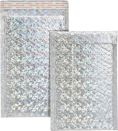 Miniatura 6 de Paquete de 50 sobres holográficos autoadhesivos de burbujas de polietileno, sobres acolchados plateados de 6 x 10 pulgadas (6 x 10 pulgadas)