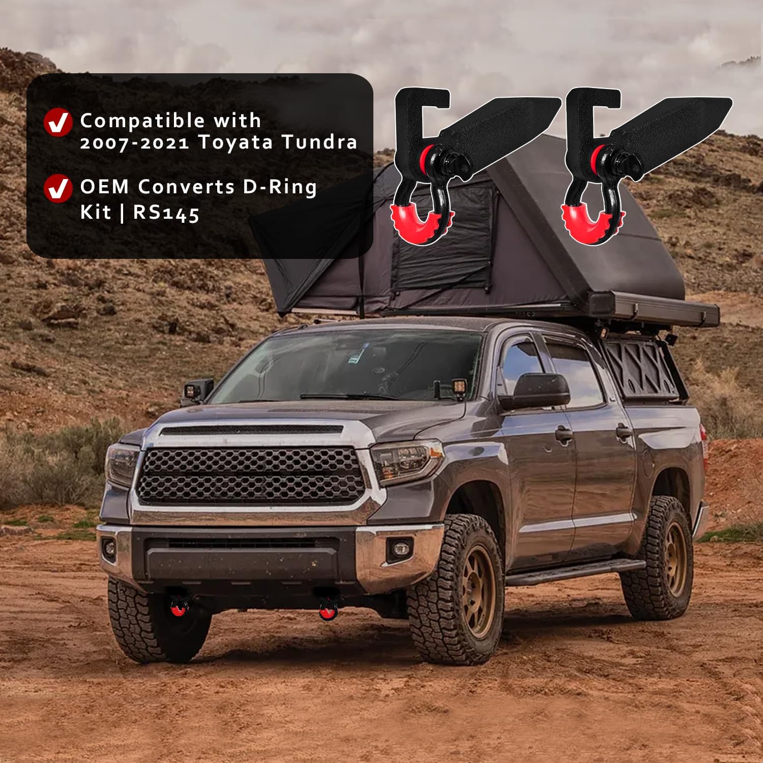 Front Tow Hook Mount Bracket and D-Ring Front Demon Tow Hook Brackets Replacement Compatible with 2007-2021 Tundra with 3/4in D-Rings and Shackle