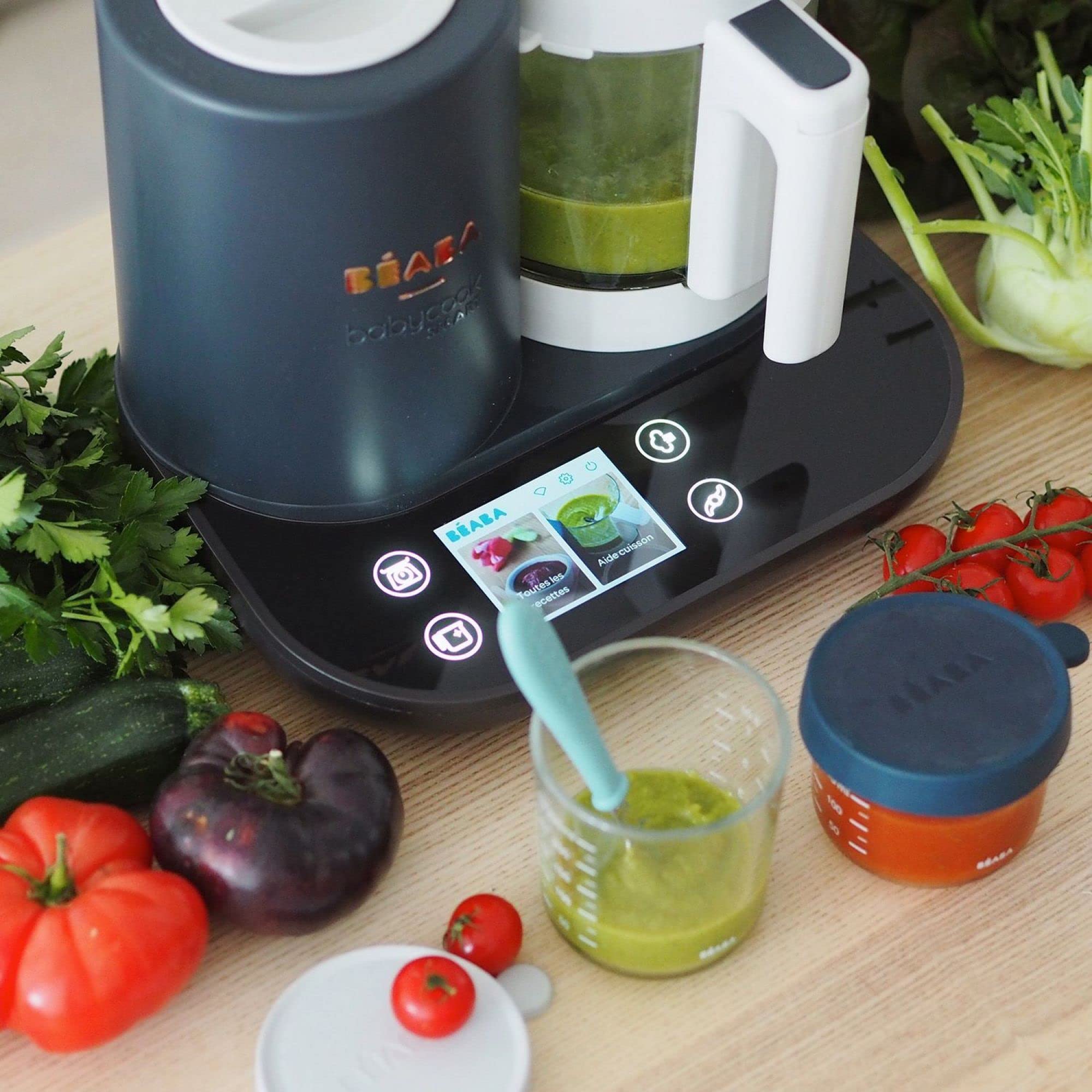 BÉABA Babycook Smart Babynahrungszubereiter 2.25L Edelstahlkorb Glasschüssel Dampfgaren Touchscreen App Anthrazit