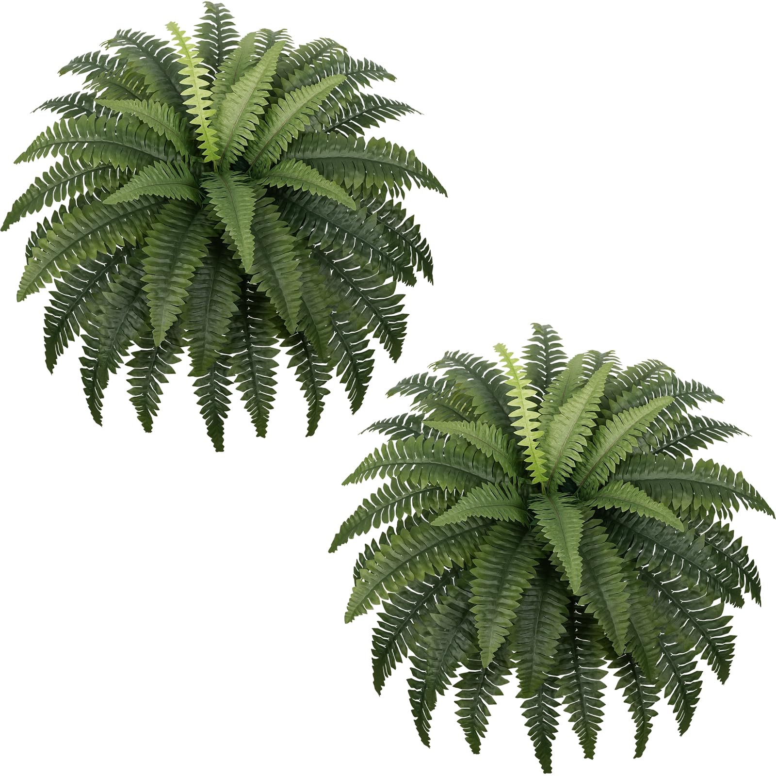 FOGSKY Fake Ferns - Set of 2 Faux Boston Ferns Large Artificial Plants, 40 Leaves per Bouquet, 35 Inches Large Artificial Ferns for Outdoors/Indoor