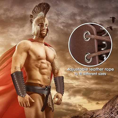 Vista 5 de 3 Pieces Halloween Faux Leather Arm Guards Unisex Medieval Gauntlet Wristband Faux Leather Bracers Viking Wrist Guard