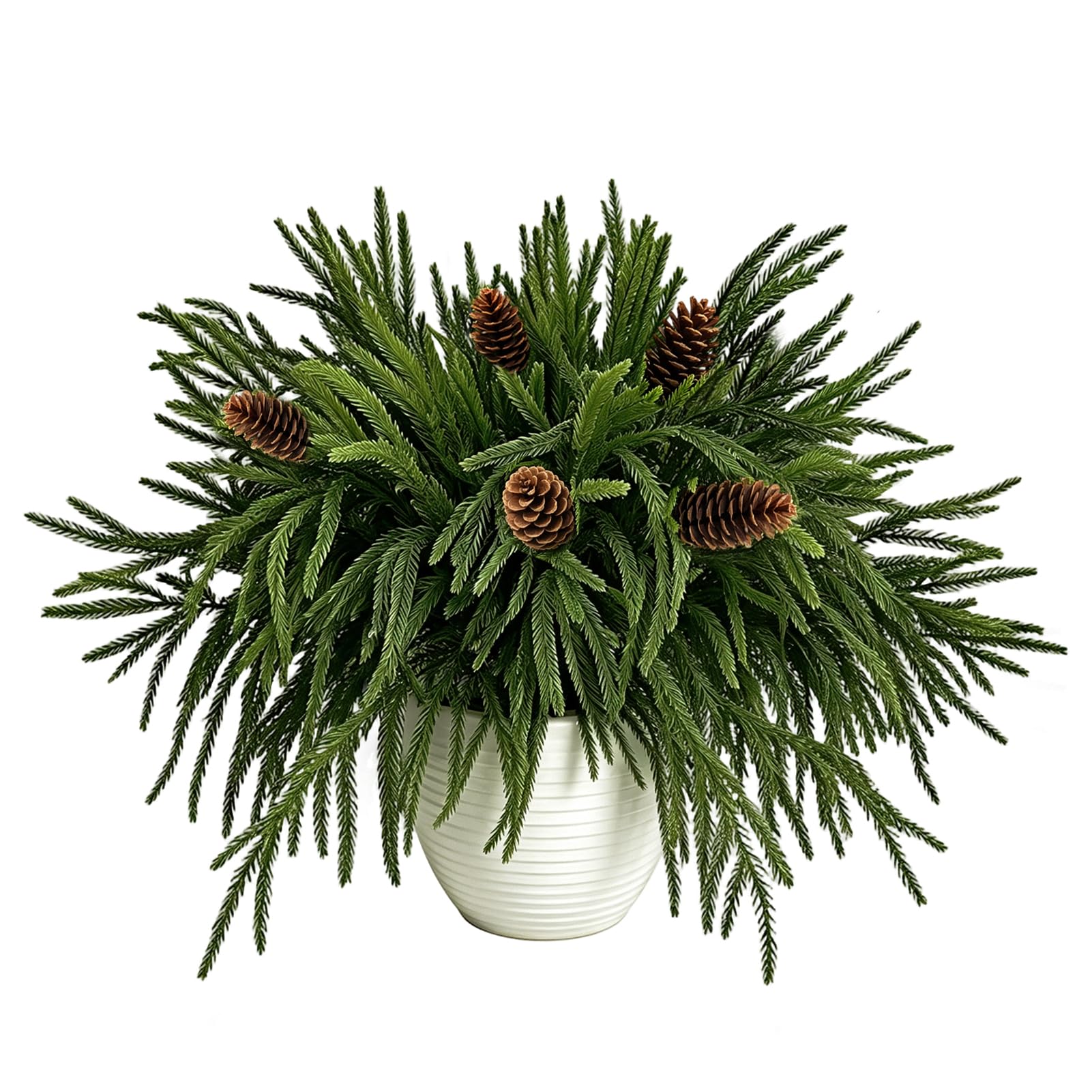 Artificial Christmas Norfolk Pine Branches, 32 Pcs Realistic Fake Pine Stems with 10PCS Pinecones for Vase, 18 Inch DIY Garland, Greenery Home Decor, Faux Pine Branches (32PCS+10PCS Pinecone)