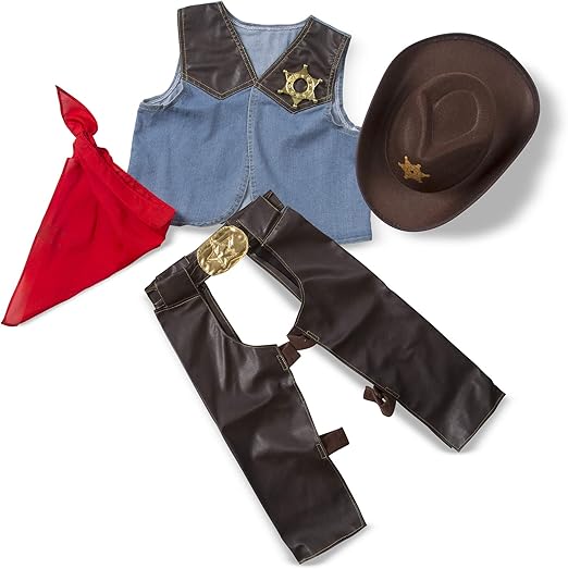 Melissa & Doug Cowboy Role Play Costume Set (5 pcs) - Includes Faux Leather Chaps