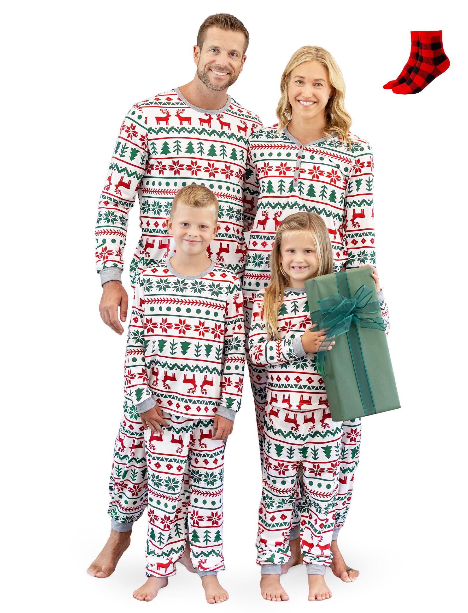 PATPAT Christmas Family Matching Pajama Sets Includes Christmas Socks - Perfect for Family Photos & Holiday Celebrations
